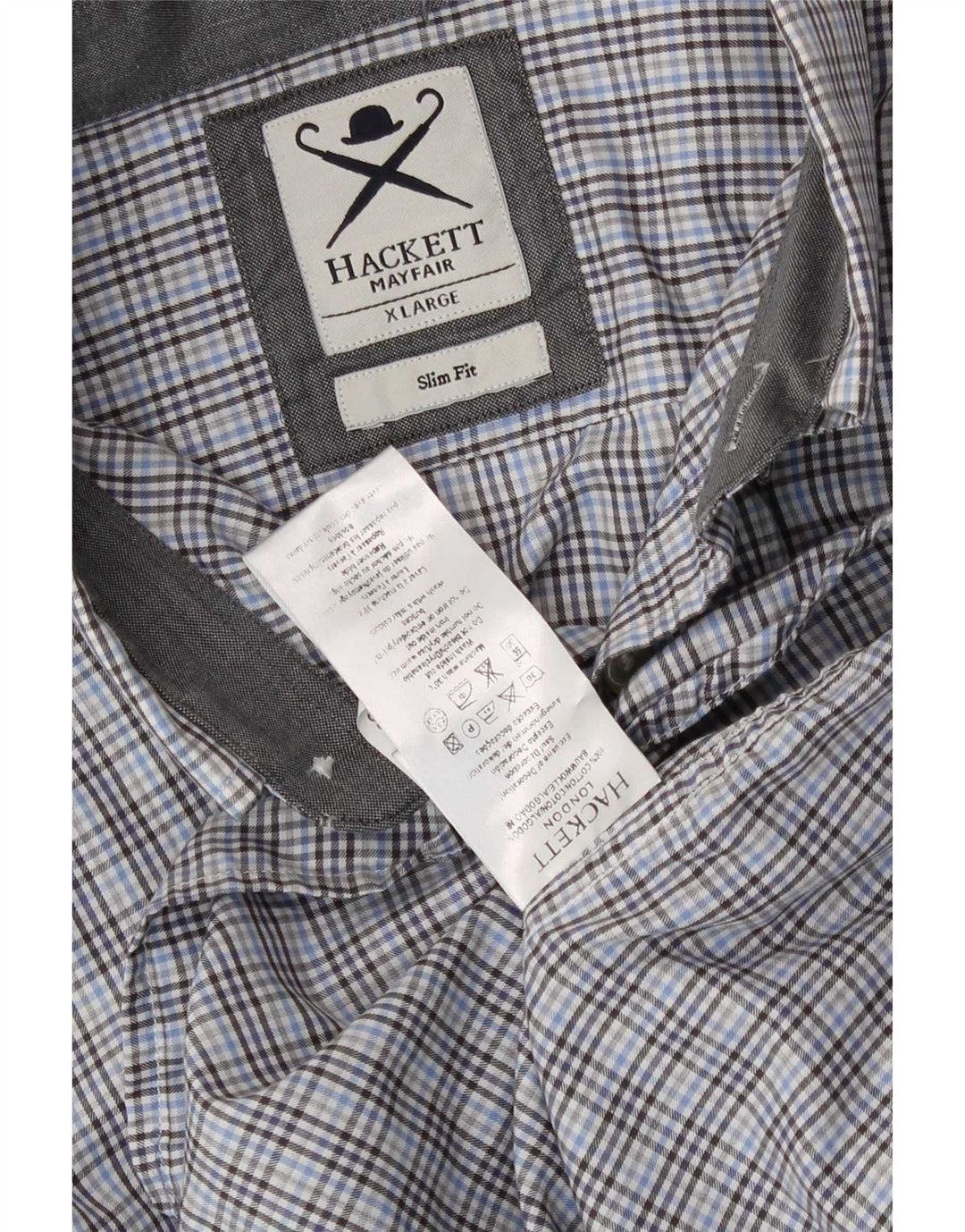 Hackett Mens Slim Fit Shirt XL Grey Check Cotton