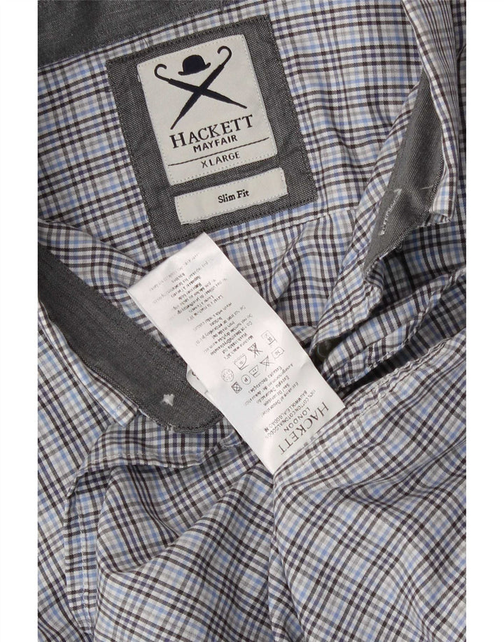 Hackett Mens Slim Fit Shirt XL Grey Check Cotton