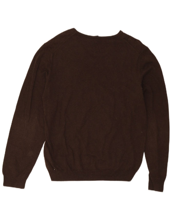 Hugo Boss Mens Slim Fit V-Neck Jumper Sweater Large Brown Cotton