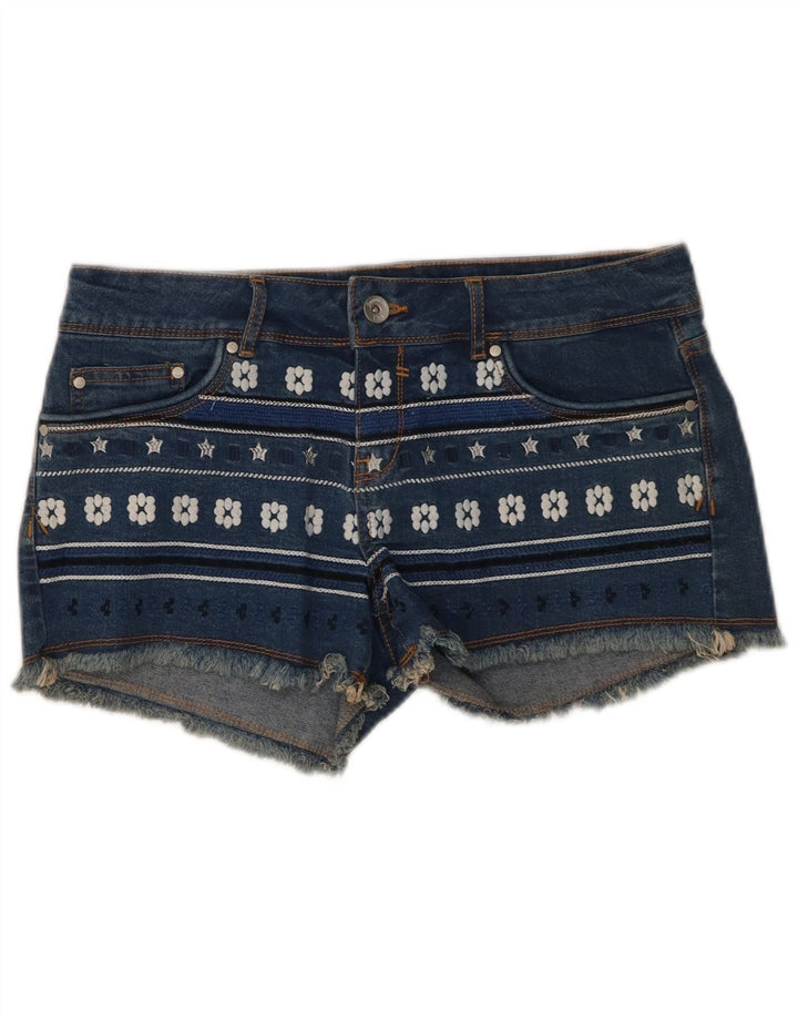 OVS Womens Regular Fit Denim Shorts IT 44 Medium W30  Blue Floral Cotton