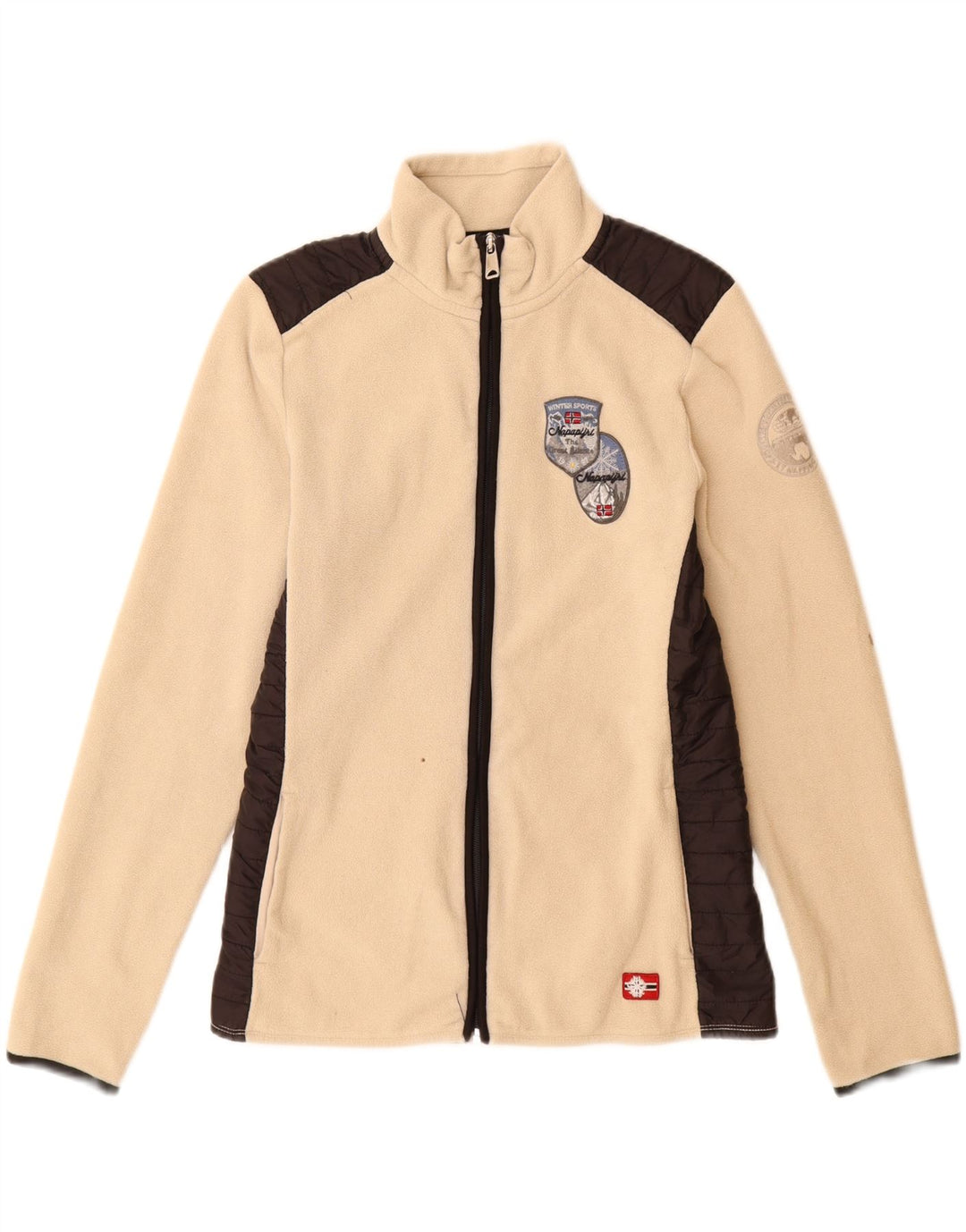 NAPAPIJRI Womens Fleece Jacket UK 14 Large Beige Colourblock Polyester