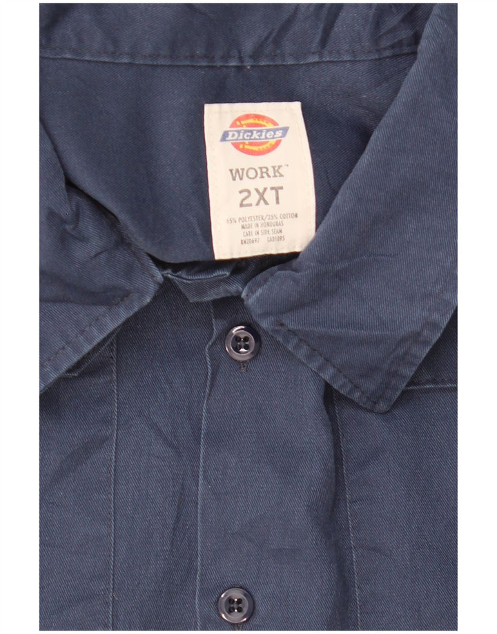 DICKIES Mens Tall Short Sleeve Shirt 2XL Navy Blue Polyester