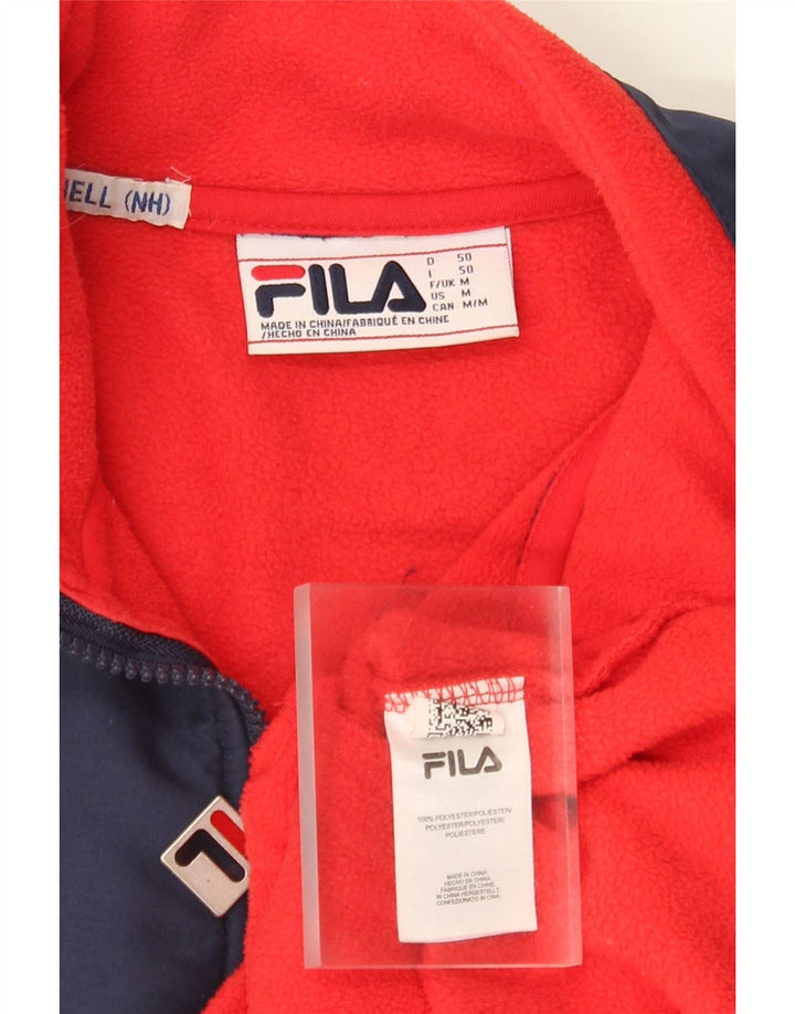 Fila Mens Graphic Zip Neck Fleece Jumper Medium Red Colourblock Polyester