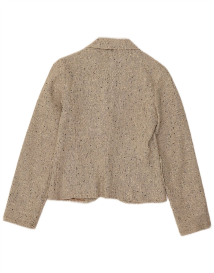Vintage Womens Crop 1 Button Blazer Jacket UK 4 XS Beige Flecked