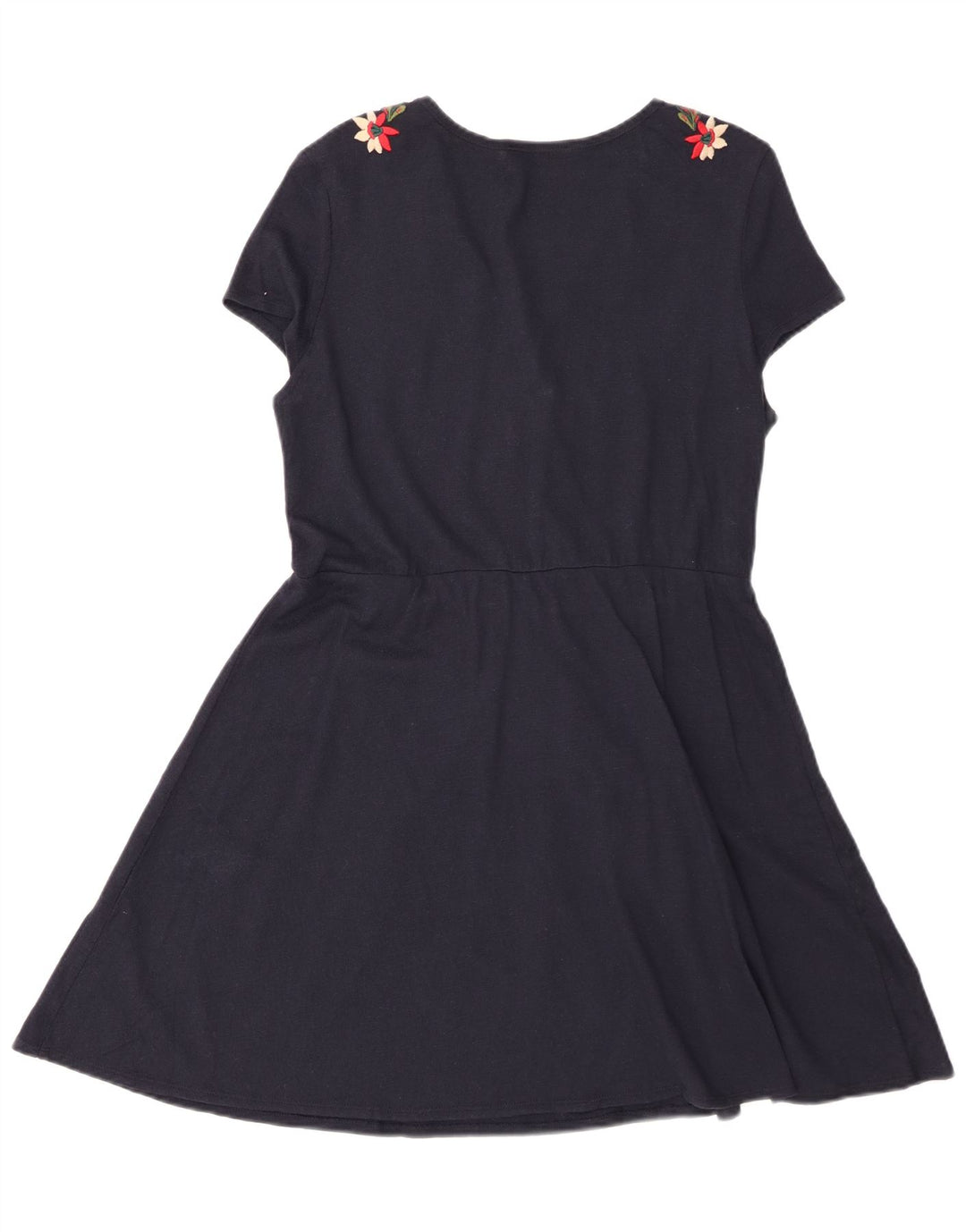 Zara Womens A-Line Dress UK 12 Medium Navy Blue Floral Cotton