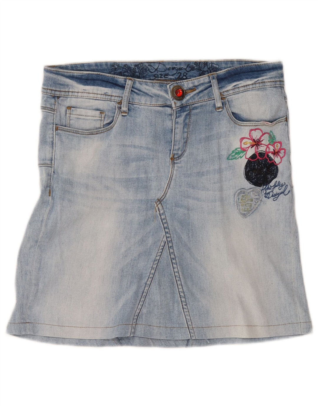 Desigual Womens Graphic Mini Denim Skirt W30 Medium Blue Floral