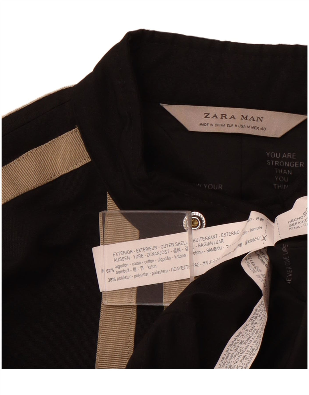 ZARA Mens Bomber Jacket UK 38 Medium Black Striped Cotton