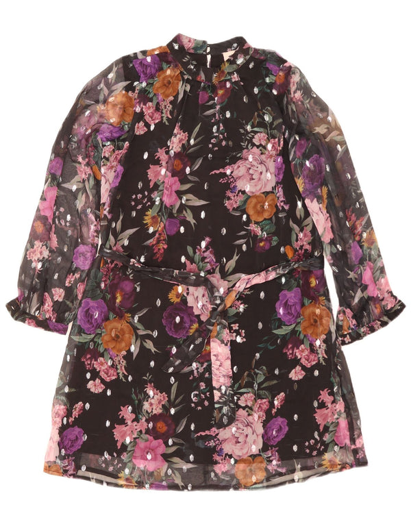 Lipsy Girls Long Sleeve Shift Dress 12-13 Years Black Floral Polyester