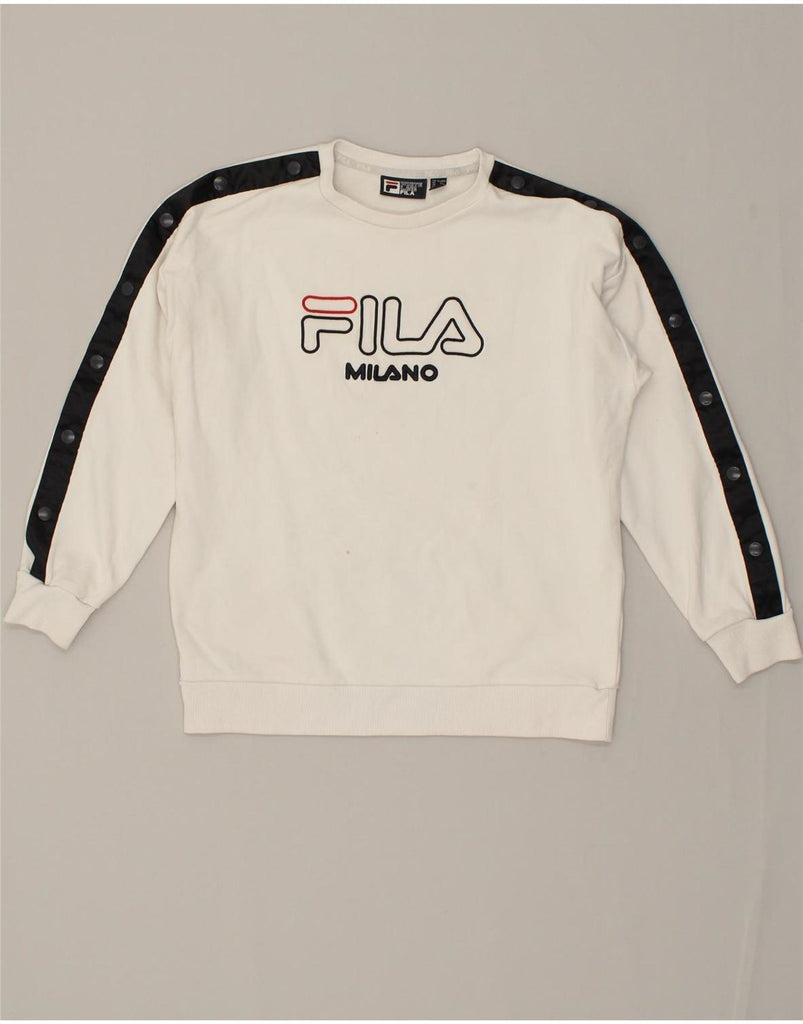 FILA Womens Graphic Sweatshirt Jumper UK 8 Small  White Cotton Vintage Fila and Second-Hand Fila from Messina Hembry 