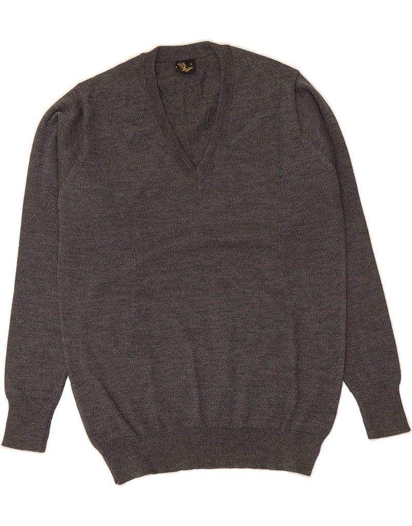VITTORIA Womens V-Neck Jumper Sweater UK 14 Medium Grey Wool Vintage VITTORIA and Second-Hand VITTORIA from Messina Hembry 