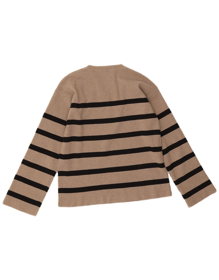 Marks & Spencer Womens Crew Neck Jumper Sweater UK 12 Medium Beige Striped