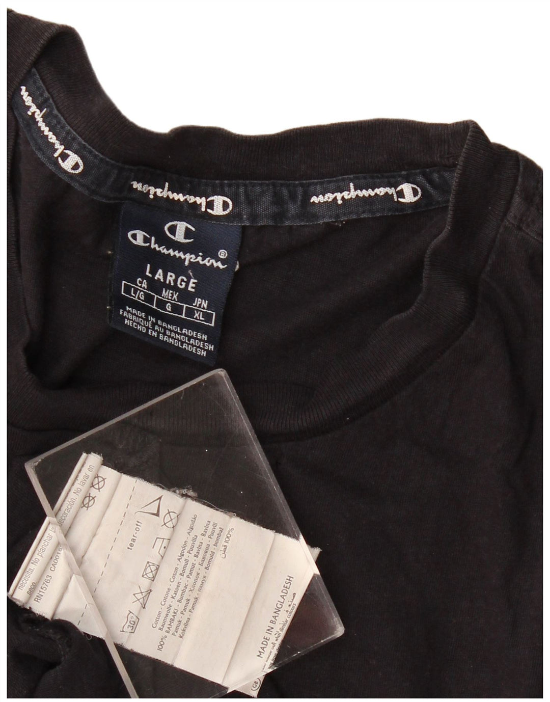 Champion Mens Graphic T-Shirt Top Large Black Cotton