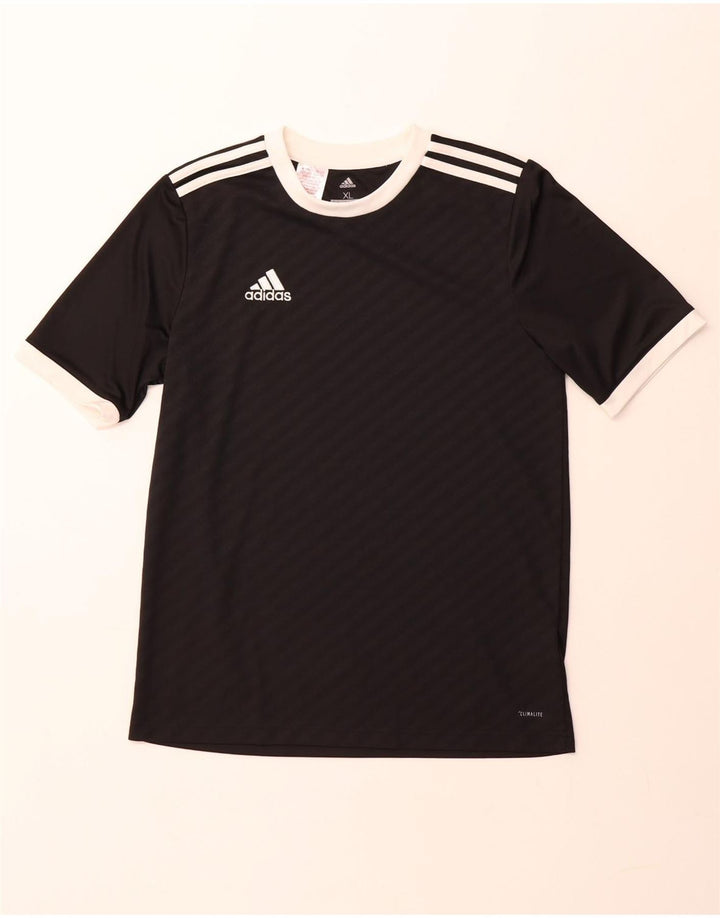 ADIDAS Boys Climalite T-Shirt Top 15-16 Years XL Black Striped Polyester