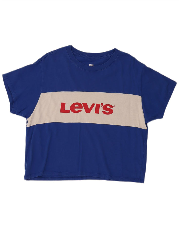 Levi's Womens Graphic T-Shirt Top UK 14 Medium Blue Colourblock