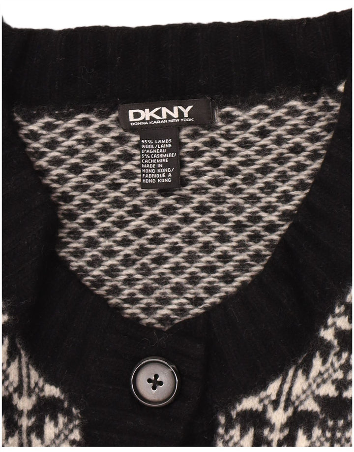 Dkny Womens Short Sleeve Crop Cardigan Sweater UK 12 Medium Black Fair Isle