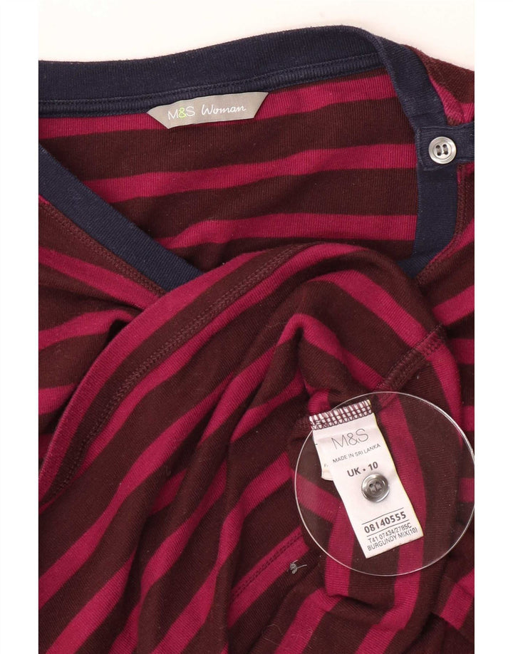 Marks & Spencer Womens 3/4 Sleeve Basic Dress UK 10 Small Burgundy Striped