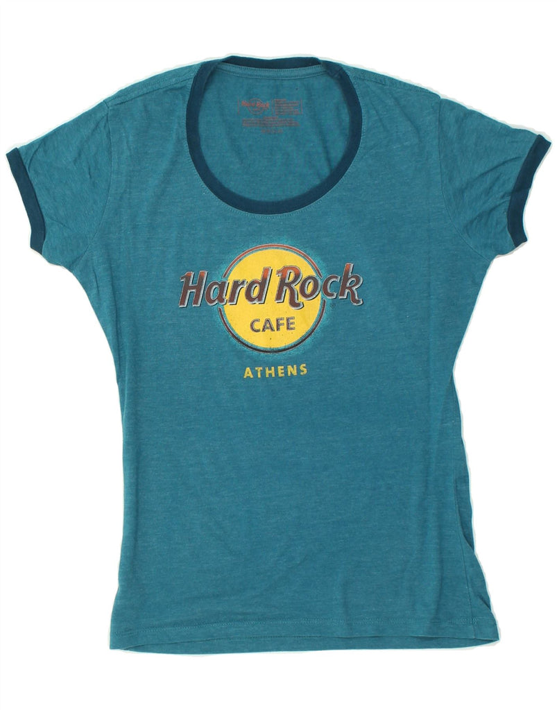 HARD ROCK CAFE Womens Athens Graphic T-Shirt Top UK 14 Medium Blue Cotton | Vintage Hard Rock Cafe | Thrift | Second-Hand Hard Rock Cafe | Used Clothing | Messina Hembry 