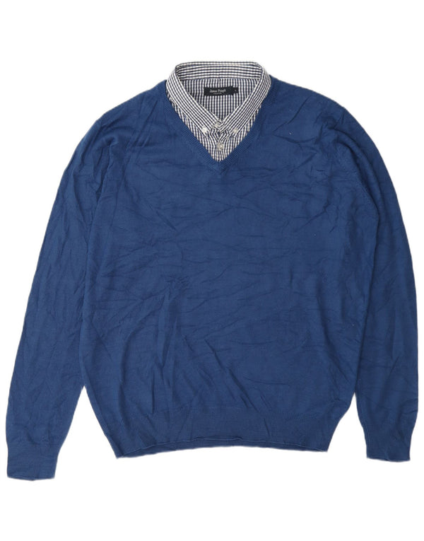 James Pringle Mens Polo Neck Jumper Sweater Large Blue Acrylic