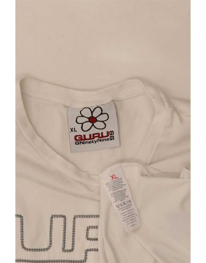 GURU Womens Graphic Top Long Sleeve UK 18 XL White Cotton