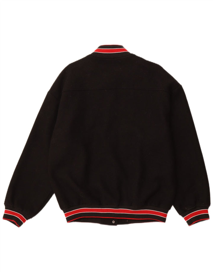 Vintage Mens Graphic Varsity Jacket UK 38 Medium Black Polyester