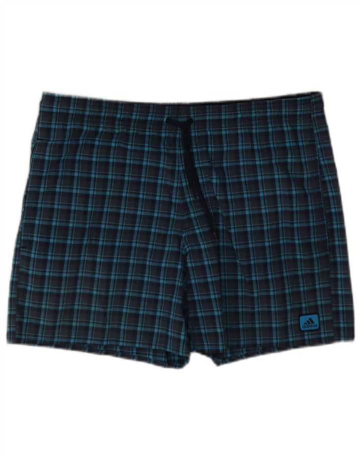 Adidas Mens Swimming Shorts Small  Navy Blue Check Polyester
