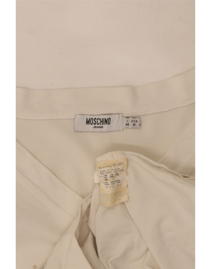 Moschino Womens Crop Graphic Top Long Sleeve UK 14 Medium White Cotton