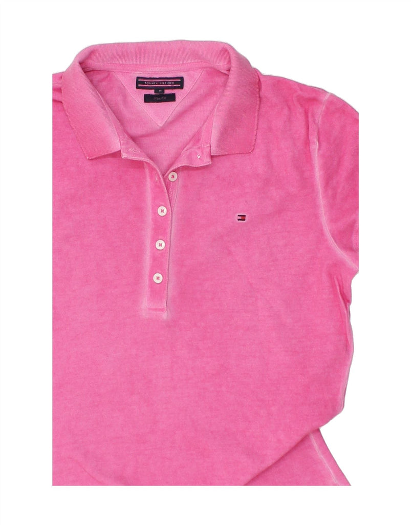 TOMMY HILFIGER Womens Slim Fit Polo Shirt UK 12 Medium Pink Cotton | Vintage Tommy Hilfiger | Thrift | Second-Hand Tommy Hilfiger | Used Clothing | Messina Hembry 