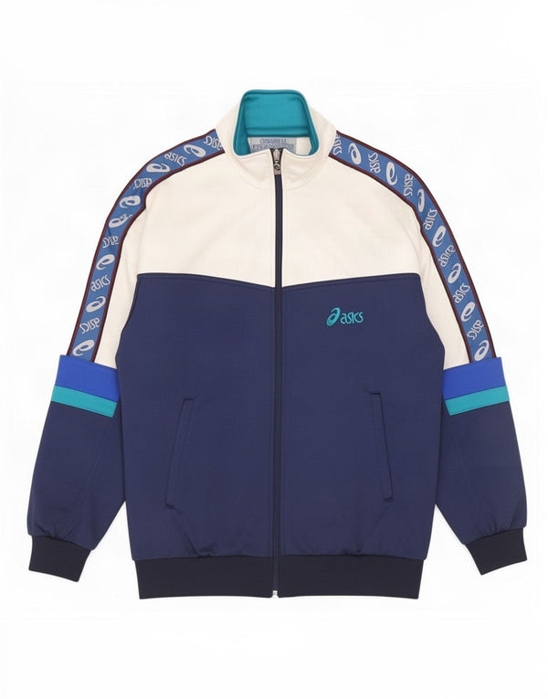 Asics Mens Graphic Tracksuit Top Jacket IT 46 Small Navy Blue Colourblock