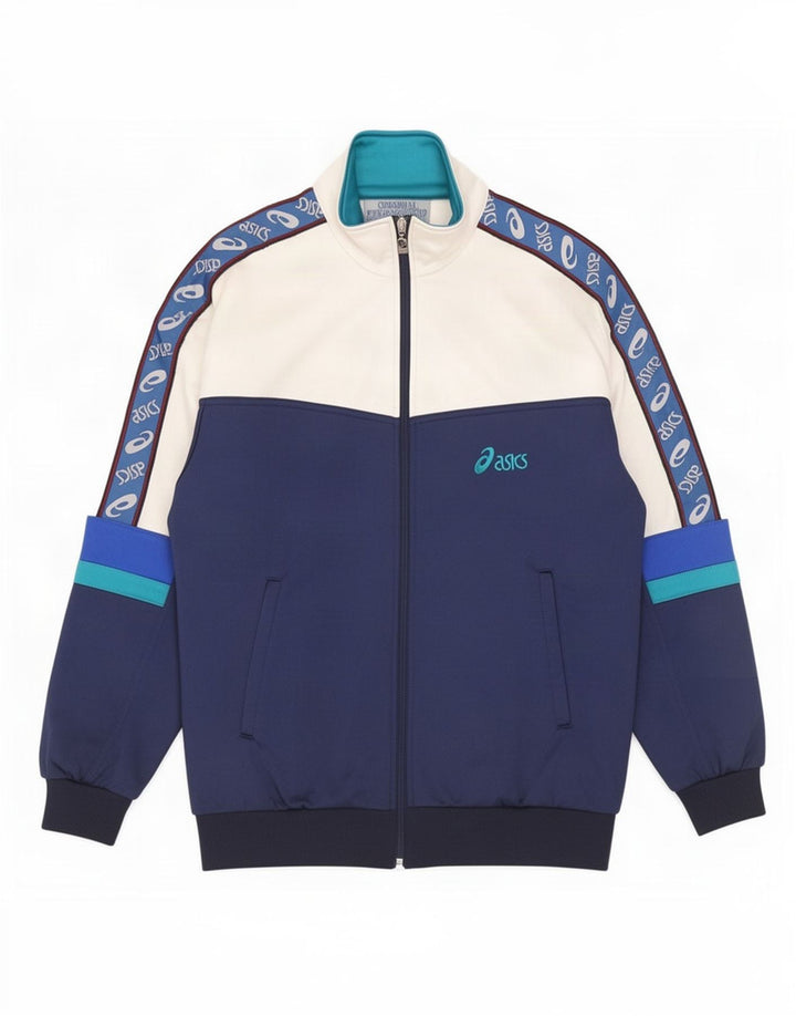 Asics Mens Graphic Tracksuit Top Jacket IT 46 Small Navy Blue Colourblock