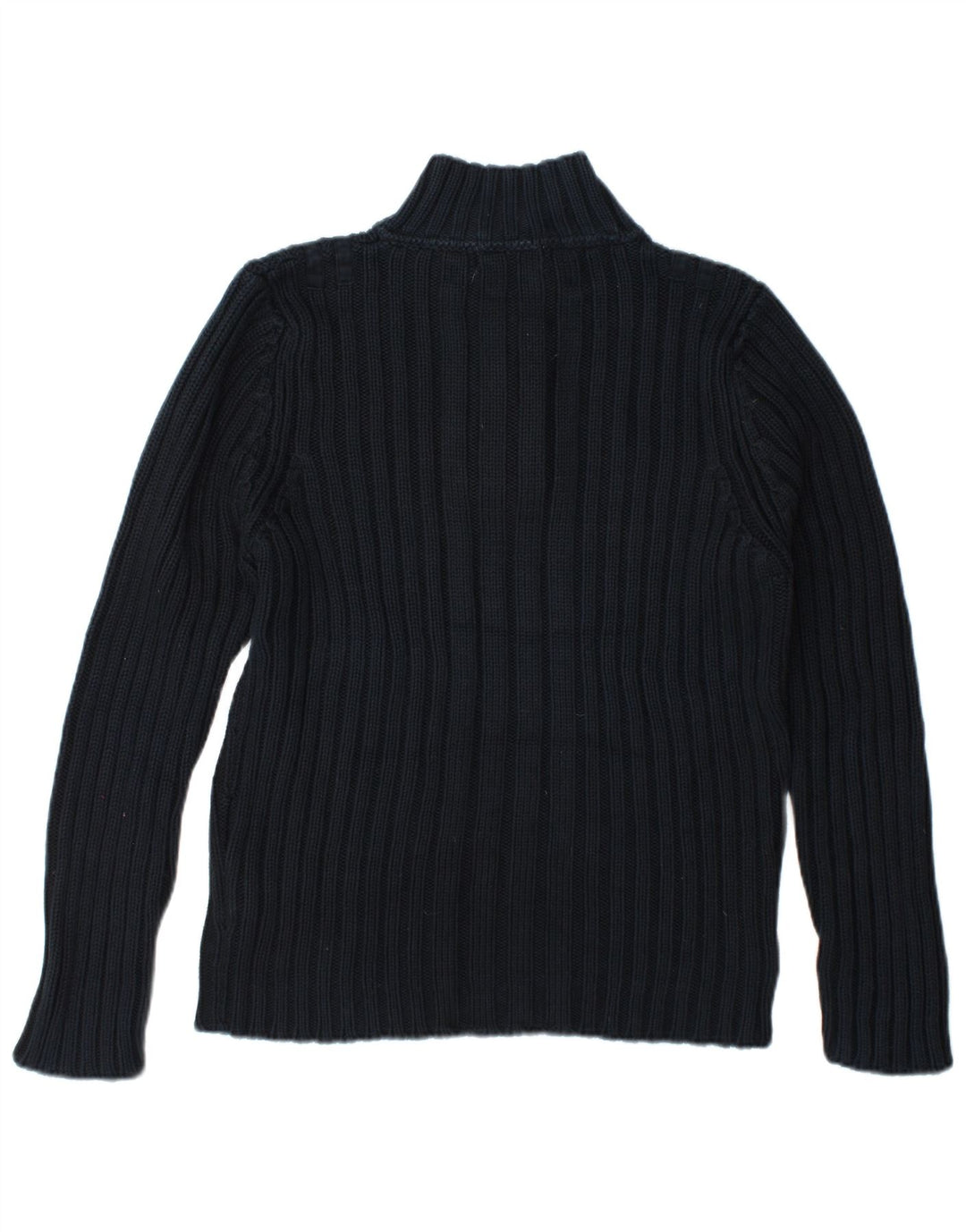 Zara Mens Button Neck Jumper Sweater Large Navy Blue Cotton