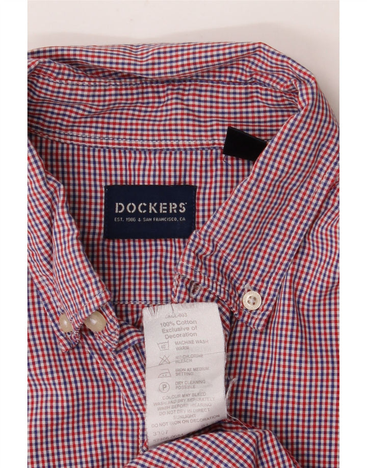 Dockers Mens Short Sleeve Shirt Medium Red Gingham Cotton