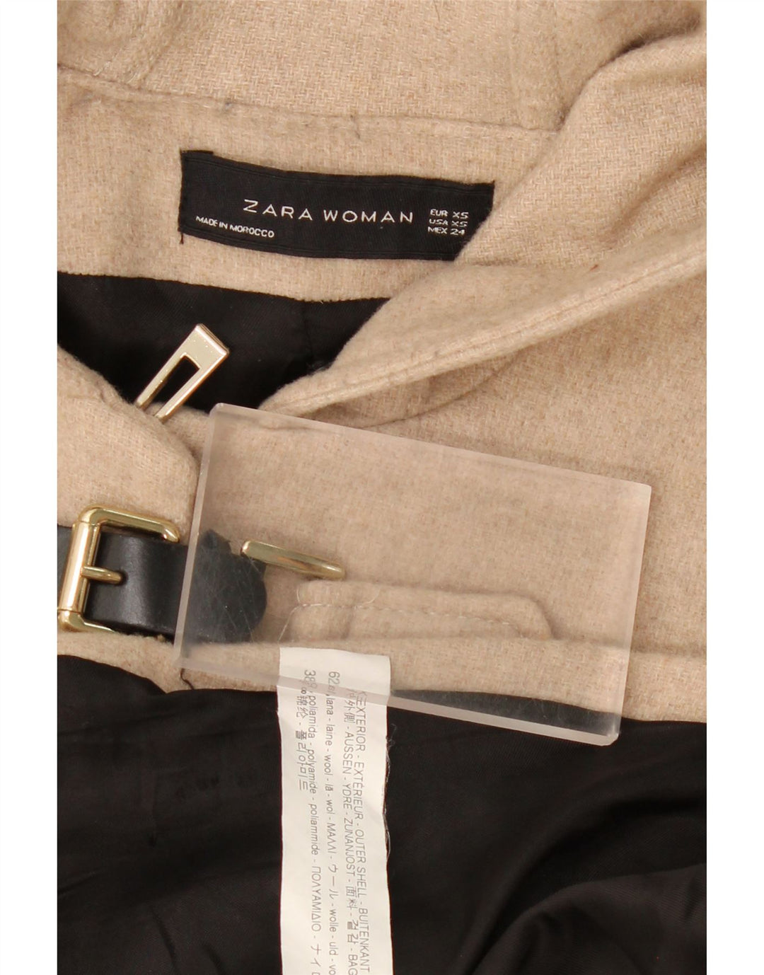 ZARA Womens Hooded Duffle Jacket UK 6 XS Beige Wool Vintage Zara and Second-Hand Zara from Messina Hembry 