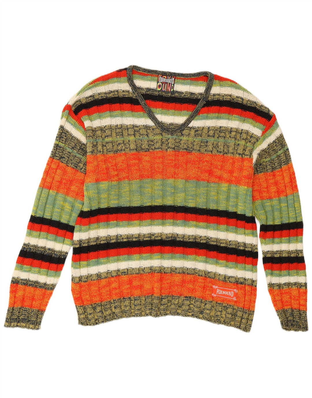 Foxhound Mens V-Neck Jumper Sweater XL Multicoloured Striped Cotton