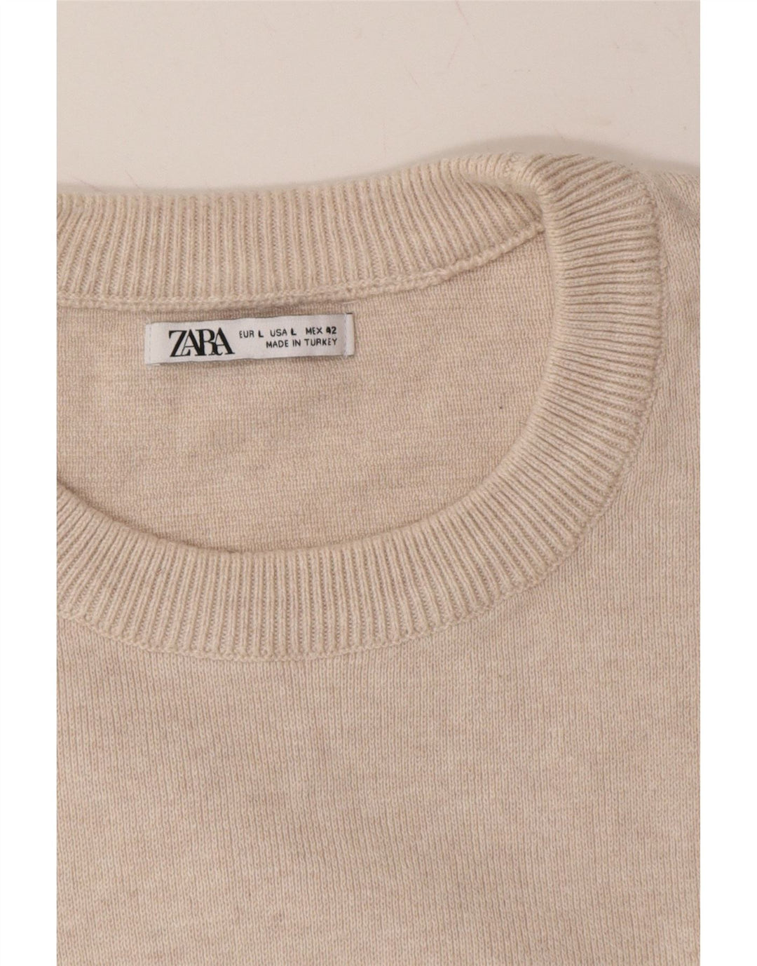 ZARA Mens Crew Neck Jumper Sweater Large Beige Cotton Vintage Zara and Second-Hand Zara from Messina Hembry 