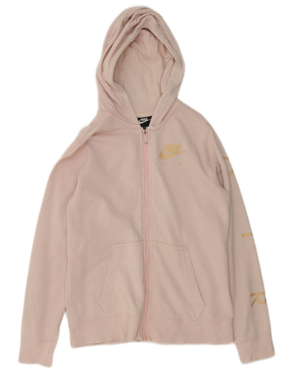 Nike Girls Graphic Zip Hoodie Sweater 12-13 Years Large Pink Cotton