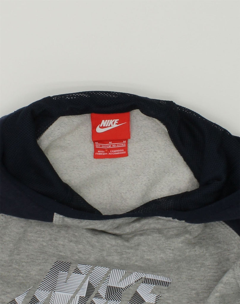 NIKE Girls Hoodie Jumper 10-11 Years Medium Grey Colourblock Cotton | Vintage Nike | Thrift | Second-Hand Nike | Used Clothing | Messina Hembry 