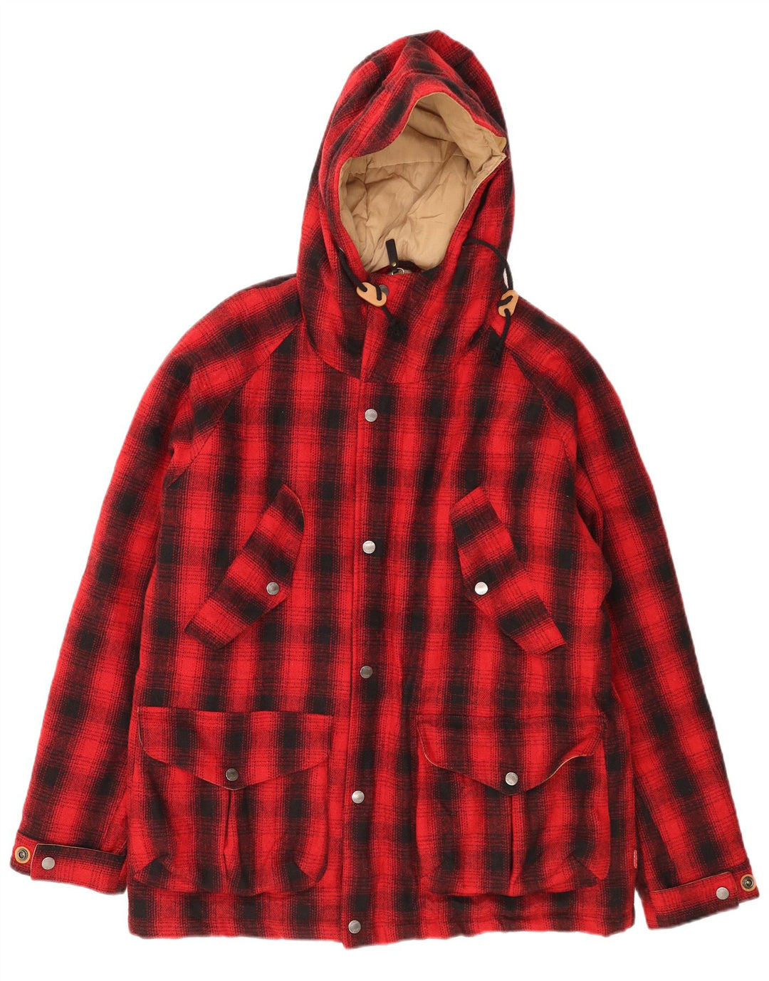 Rifle Mens Hooded Windbreaker Jacket UK 40 Large Red Check Polyester