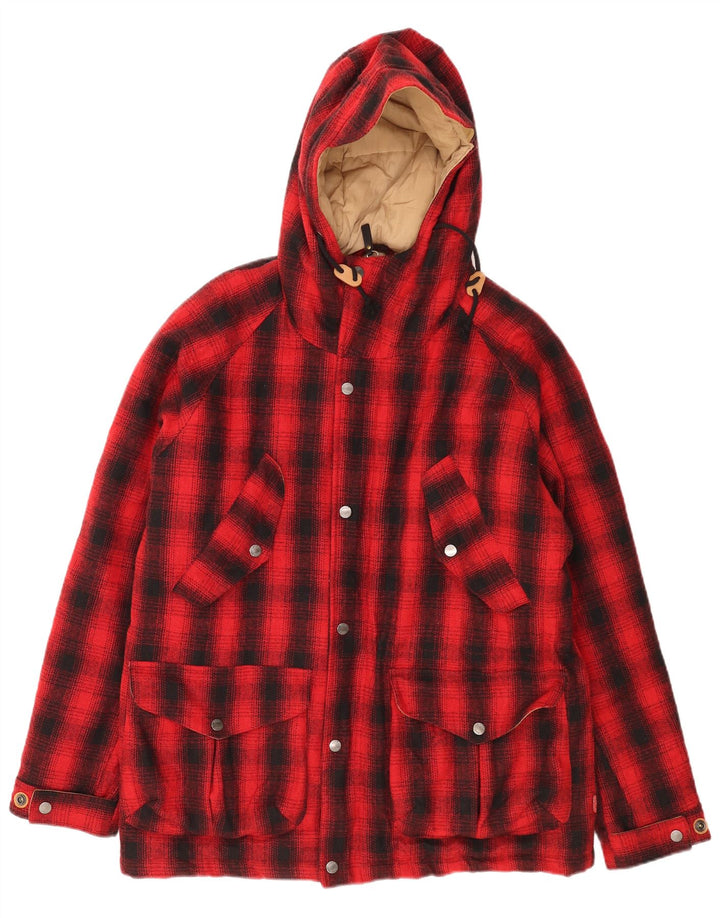 Rifle Mens Hooded Windbreaker Jacket UK 40 Large Red Check Polyester