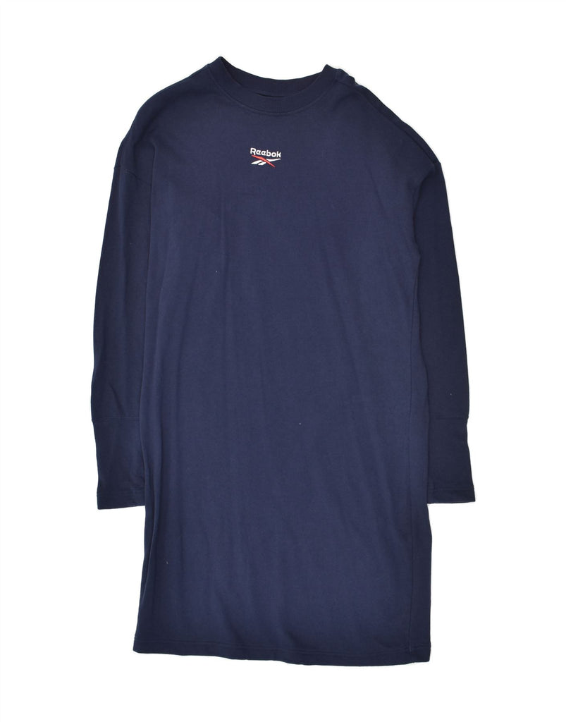 REEBOK Womens Long Sleeve Jumper Dress UK 12/14 Medium  Navy Blue Cotton | Vintage Reebok | Thrift | Second-Hand Reebok | Used Clothing | Messina Hembry 