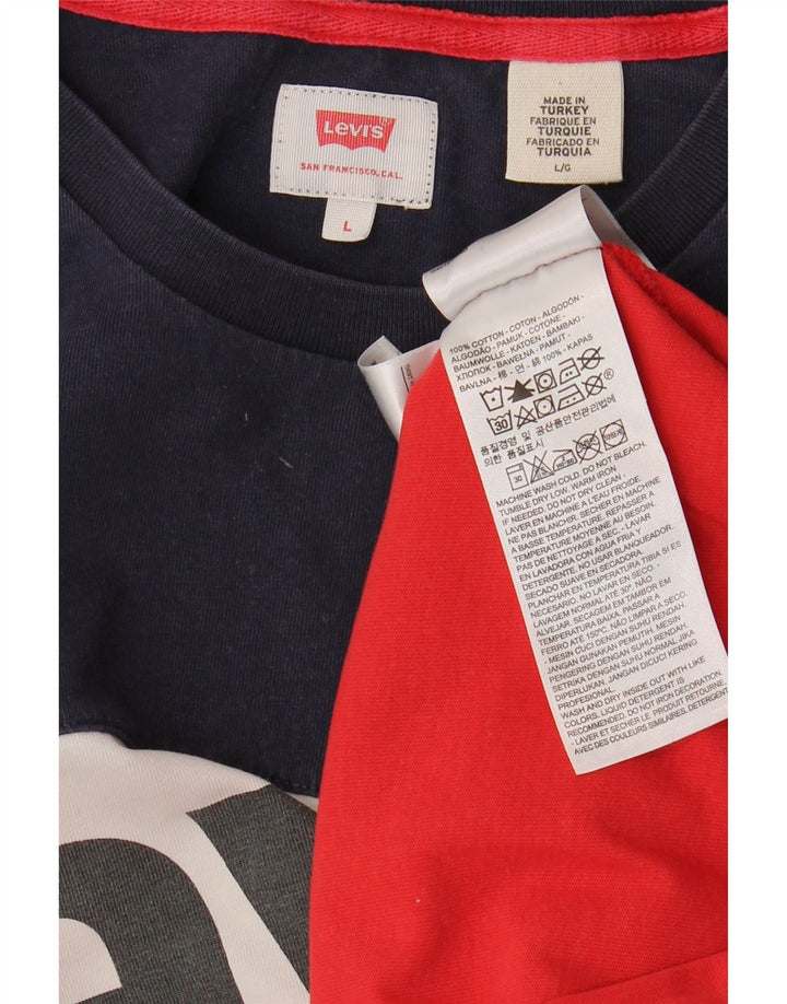 LEVI'S Mens Graphic T-Shirt Top Large Red Colourblock Cotton