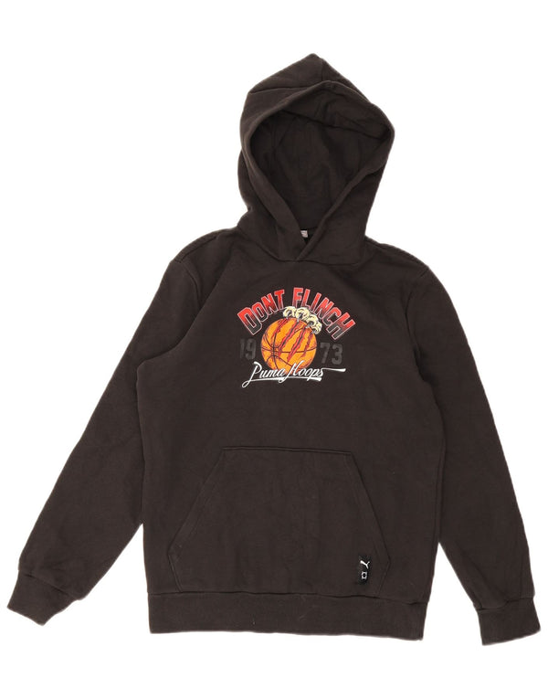 Puma Boys Graphic Hoodie Jumper 13-14 Years Black Cotton