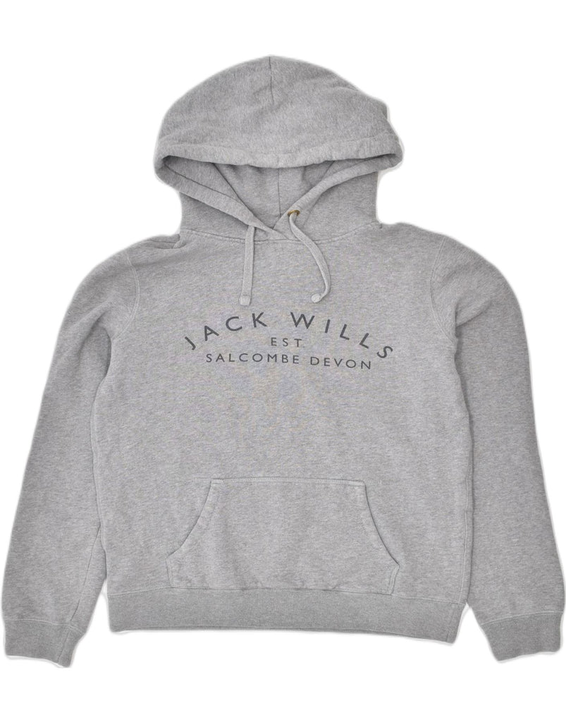 JACK WILLS Womens Graphic Hoodie Jumper UK 10 Small Grey Cotton | Vintage | Thrift | Second-Hand | Used Clothing | Messina Hembry 