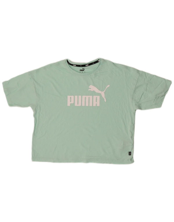 Puma Womens Crop Oversized Graphic T-Shirt Top UK 10 Small Turquoise Cotton
