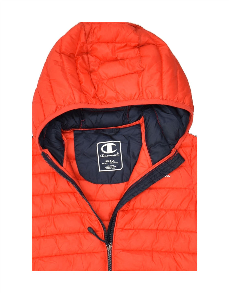 CHAMPION Boys Hooded Padded Jacket 7-8 Years Small Red Colourblock | Vintage Champion | Thrift | Second-Hand Champion | Used Clothing | Messina Hembry 