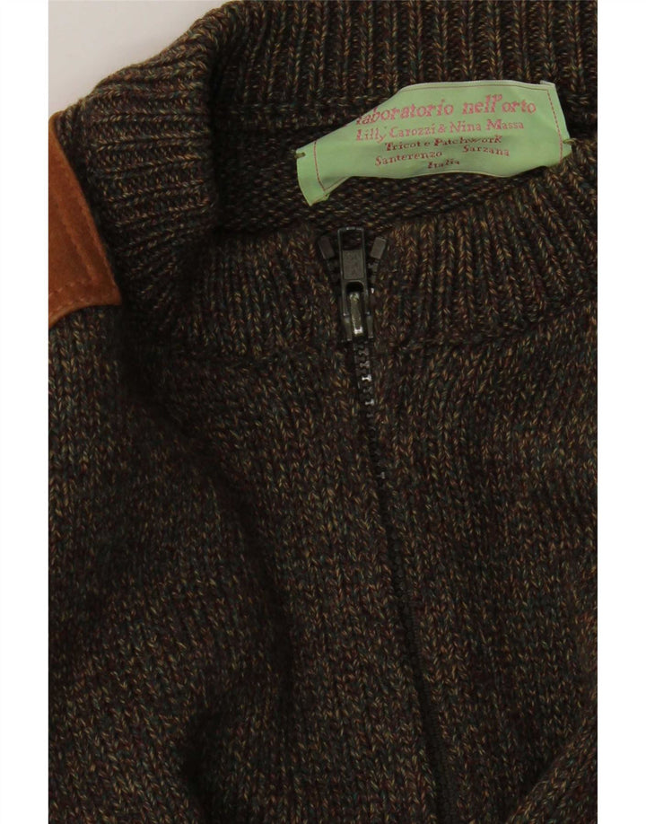 Vintage Mens Zip Cardigan Sweater Medium Khaki Colourblock