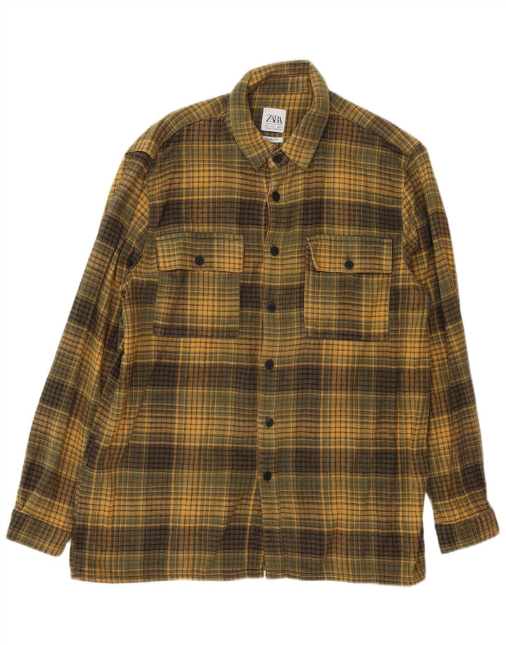 Zara Mens Relaxed Fit Flannel Shirt Large Khaki Check