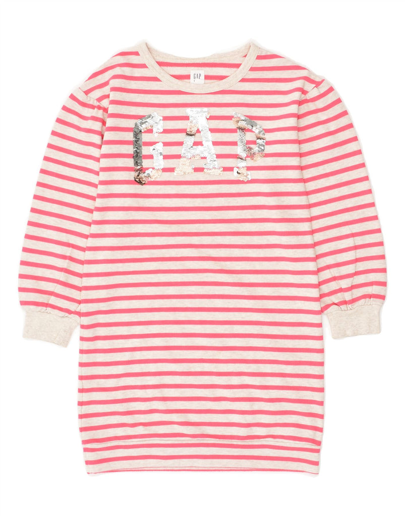 GAP Girls Graphic Jumper Dress 8-9 Years Medium  Pink Striped Cotton | Vintage Gap | Thrift | Second-Hand Gap | Used Clothing | Messina Hembry 