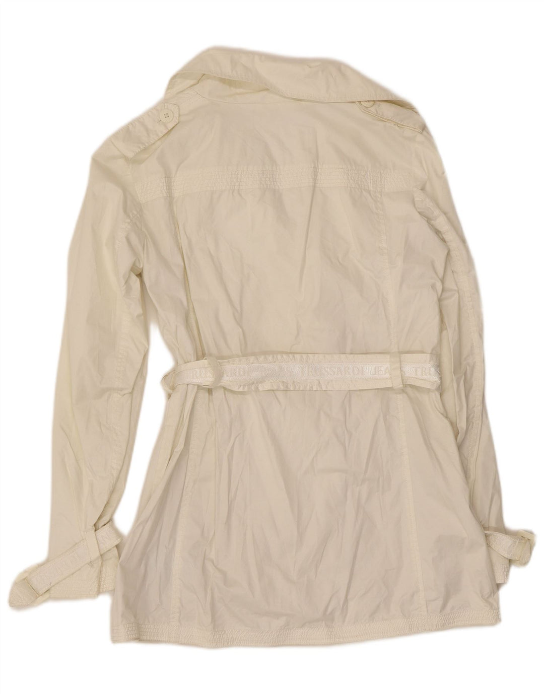 Trussardi Jeans Womens Trench Coat IT 42 Medium Off White Polyester
