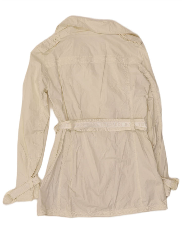 Trussardi Jeans Womens Trench Coat IT 42 Medium Off White Polyester