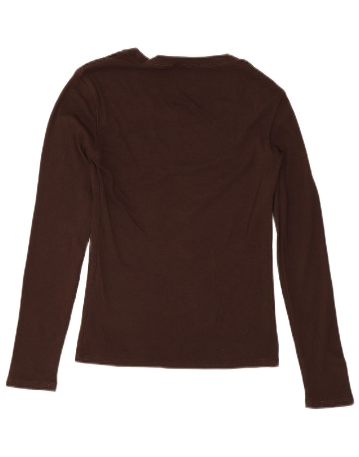Zara Womens Top Long Sleeve UK 12 Medium Brown Cotton
